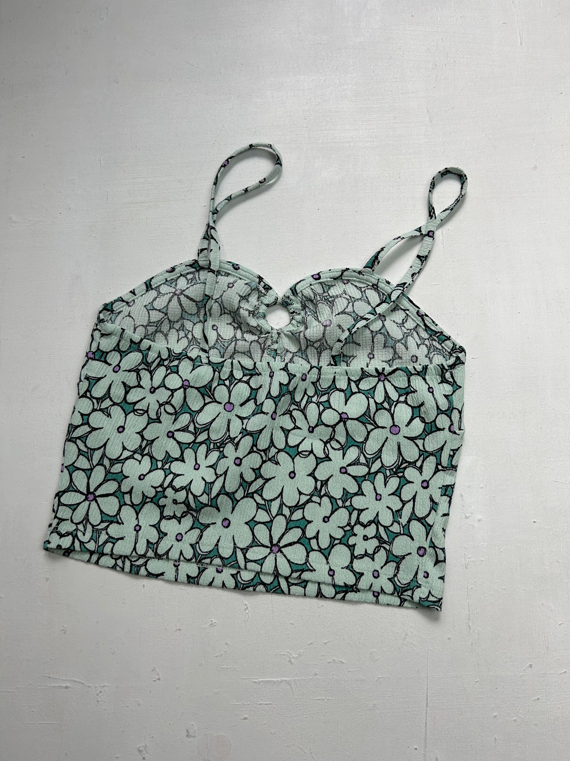 Floral print green y2k cropped cami top (XS/S)