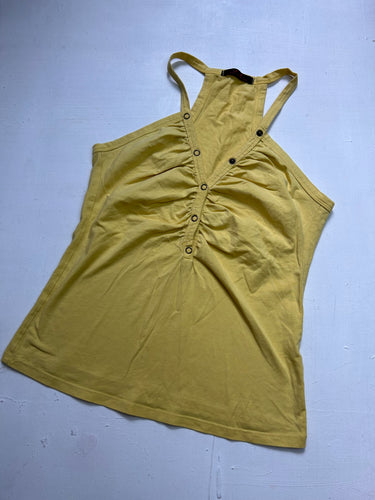 Yellow ruched buttons up cami top (S)