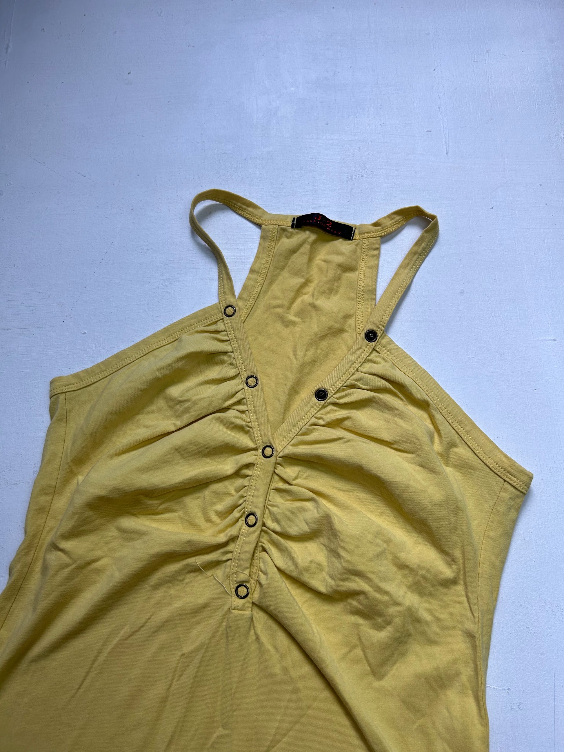 Yellow ruched buttons up cami top (S)