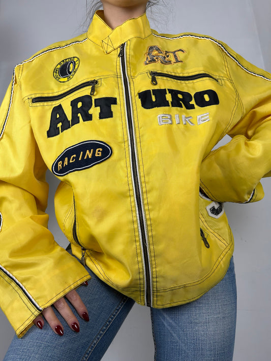 Yellow zip up biker jacket (XL)