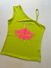 Load image into Gallery viewer, Green kiss asymmetric one shoulder top 90s y2k vintage  (S/M)