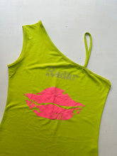 Load image into Gallery viewer, Green kiss asymmetric one shoulder top 90s y2k vintage  (S/M)