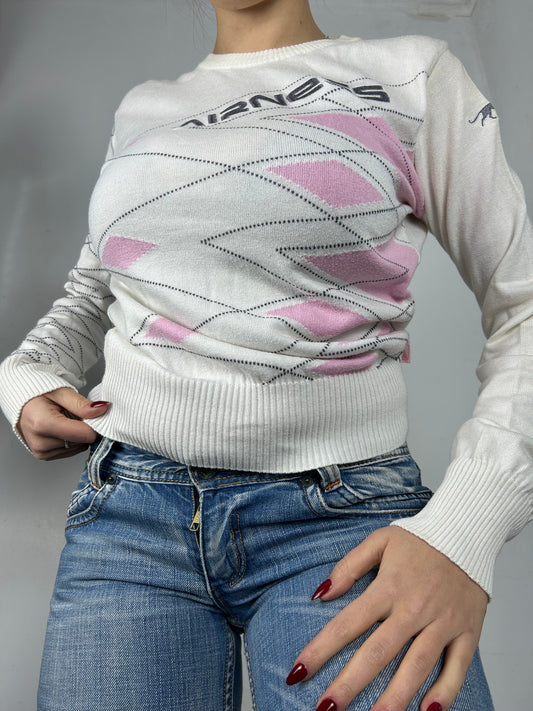 White & pink logo jumper (S)