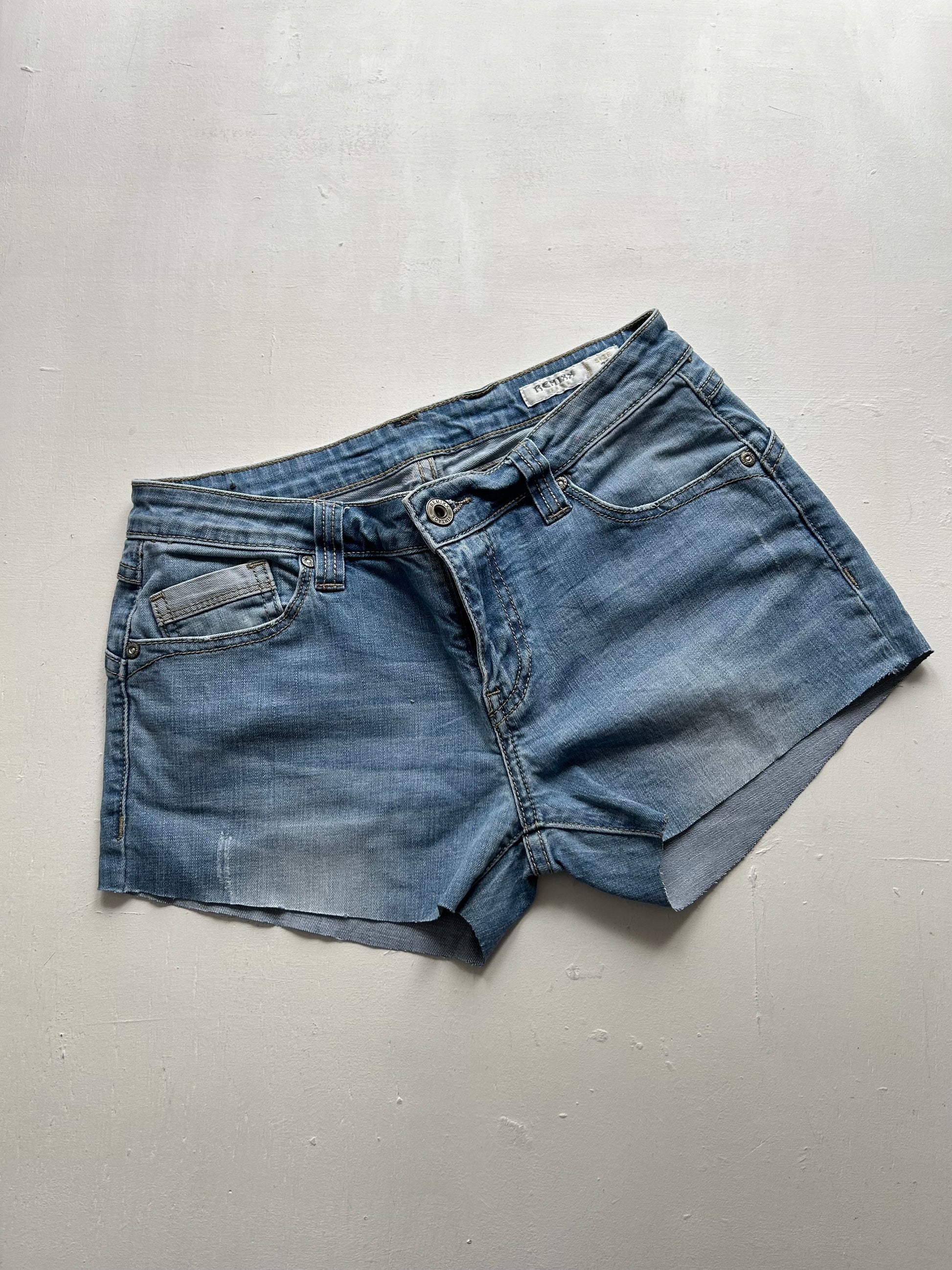 Blue denim low rise mini/ micro short (S)