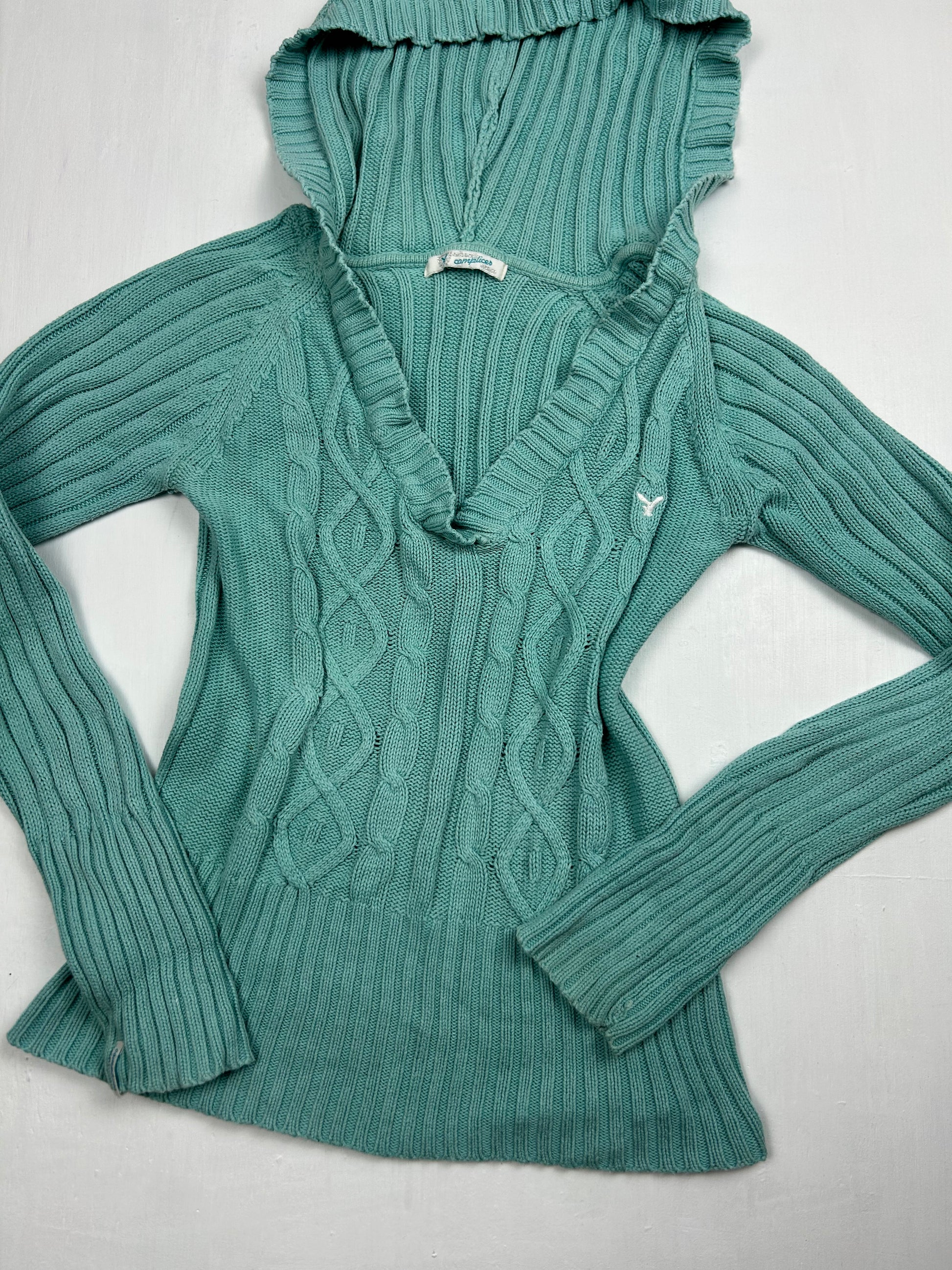 Green knitted jumper hoodie (S)