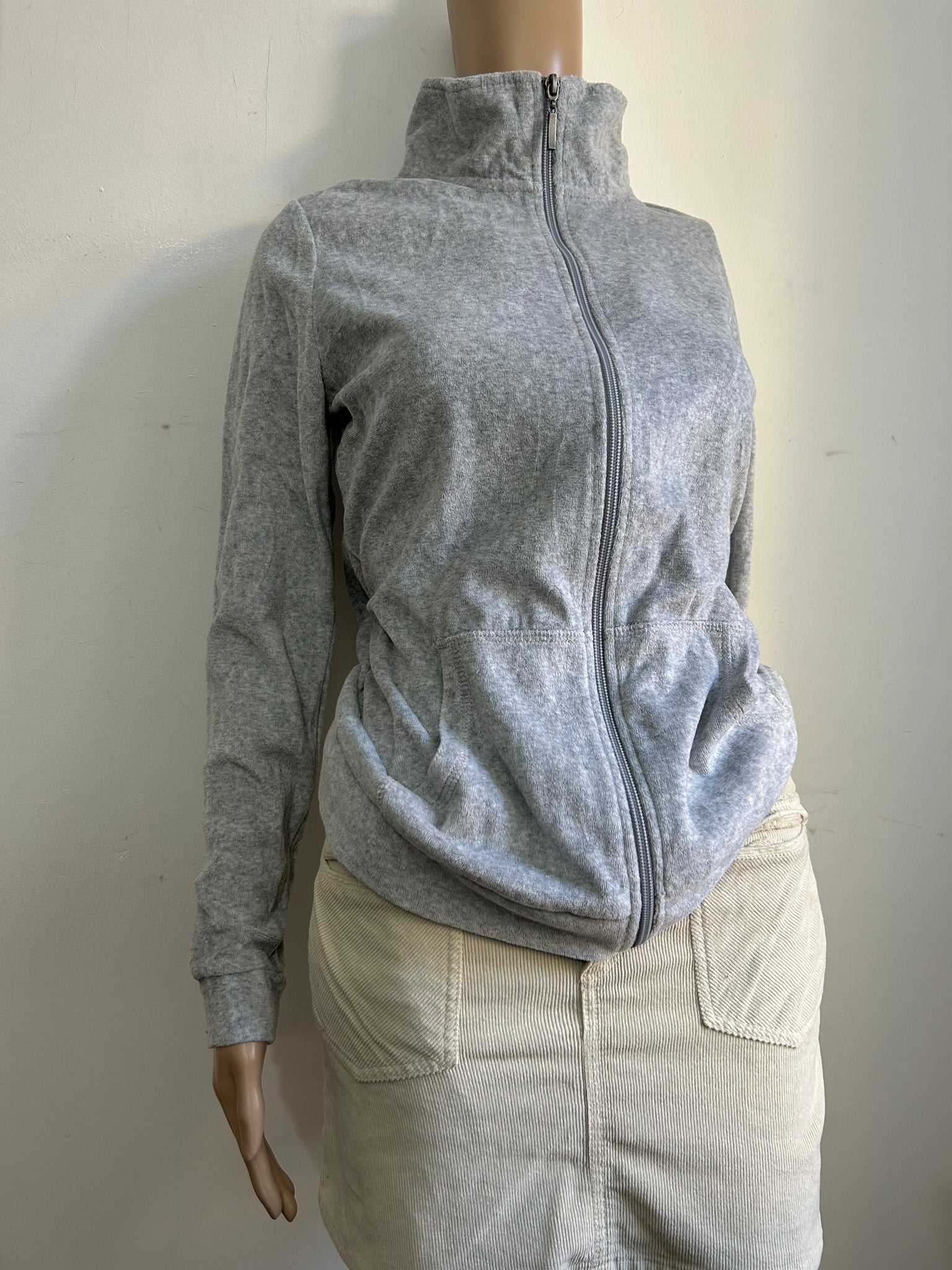 Grey zip up velvet hoodie sweatshirt y2k 90s vintage (S/M) – SK VINTAGE