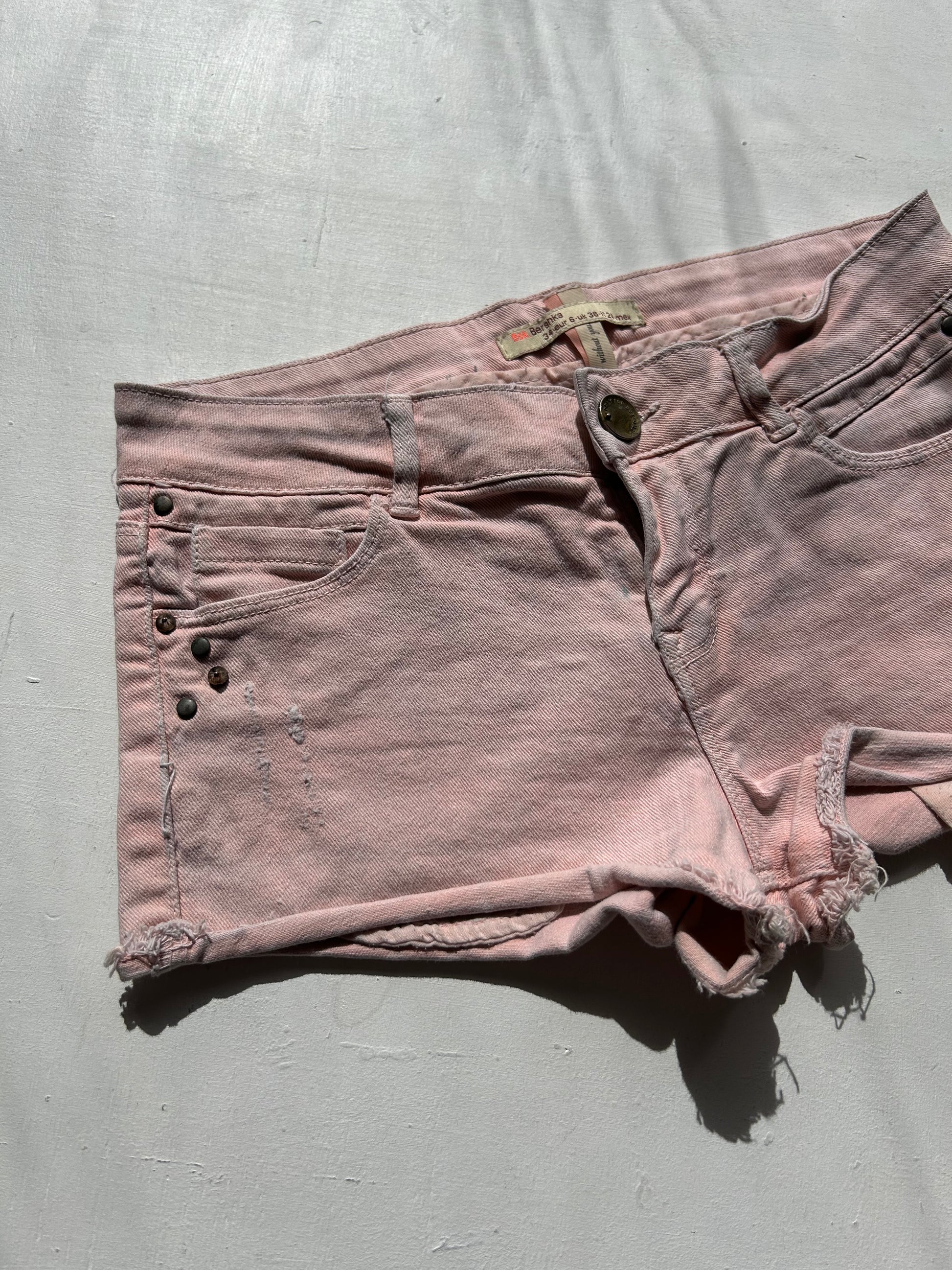 Baby pink denim low rise mini/ micro short (XS)