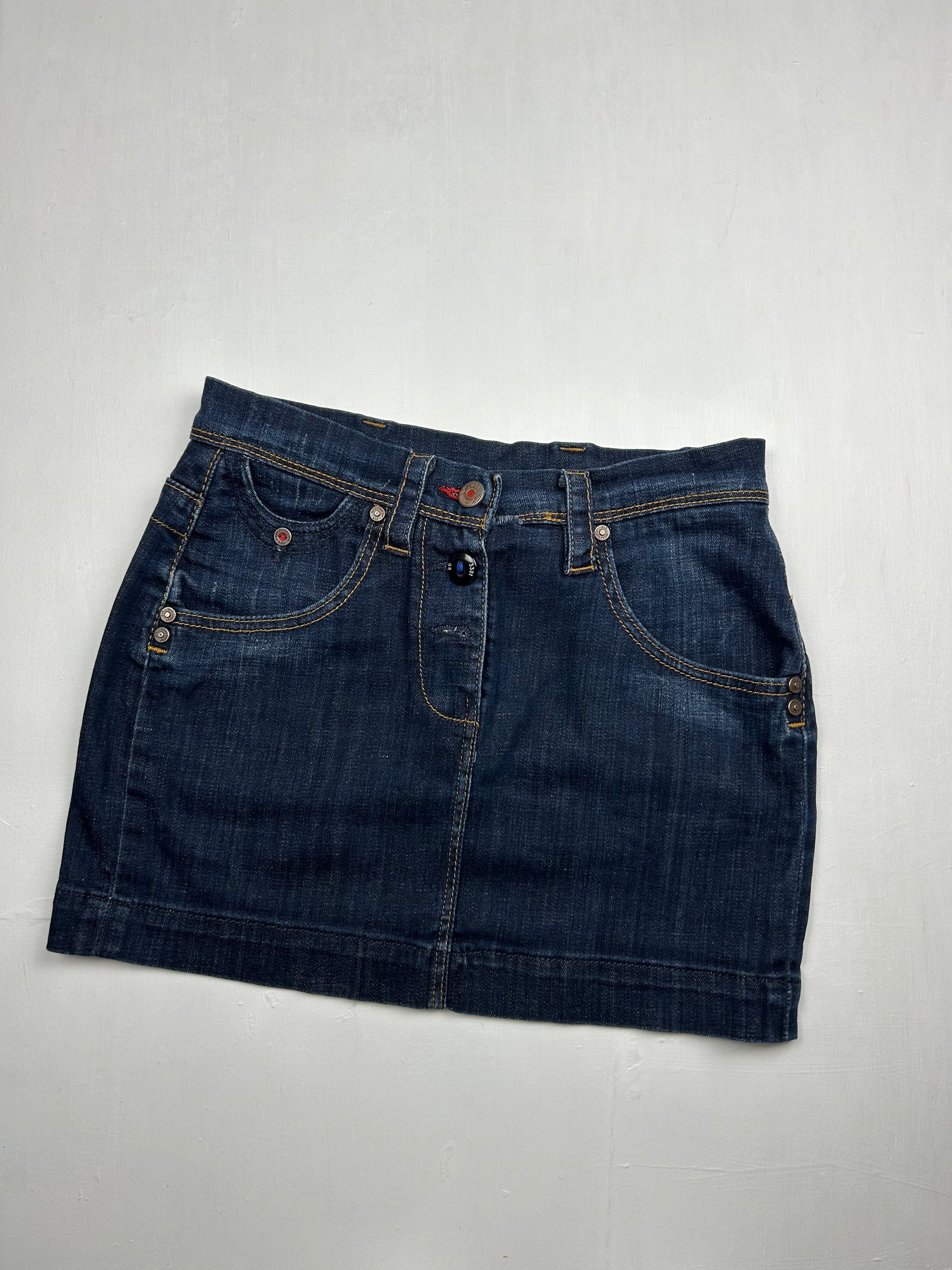 Navy blue denim utility mini skirt (S)