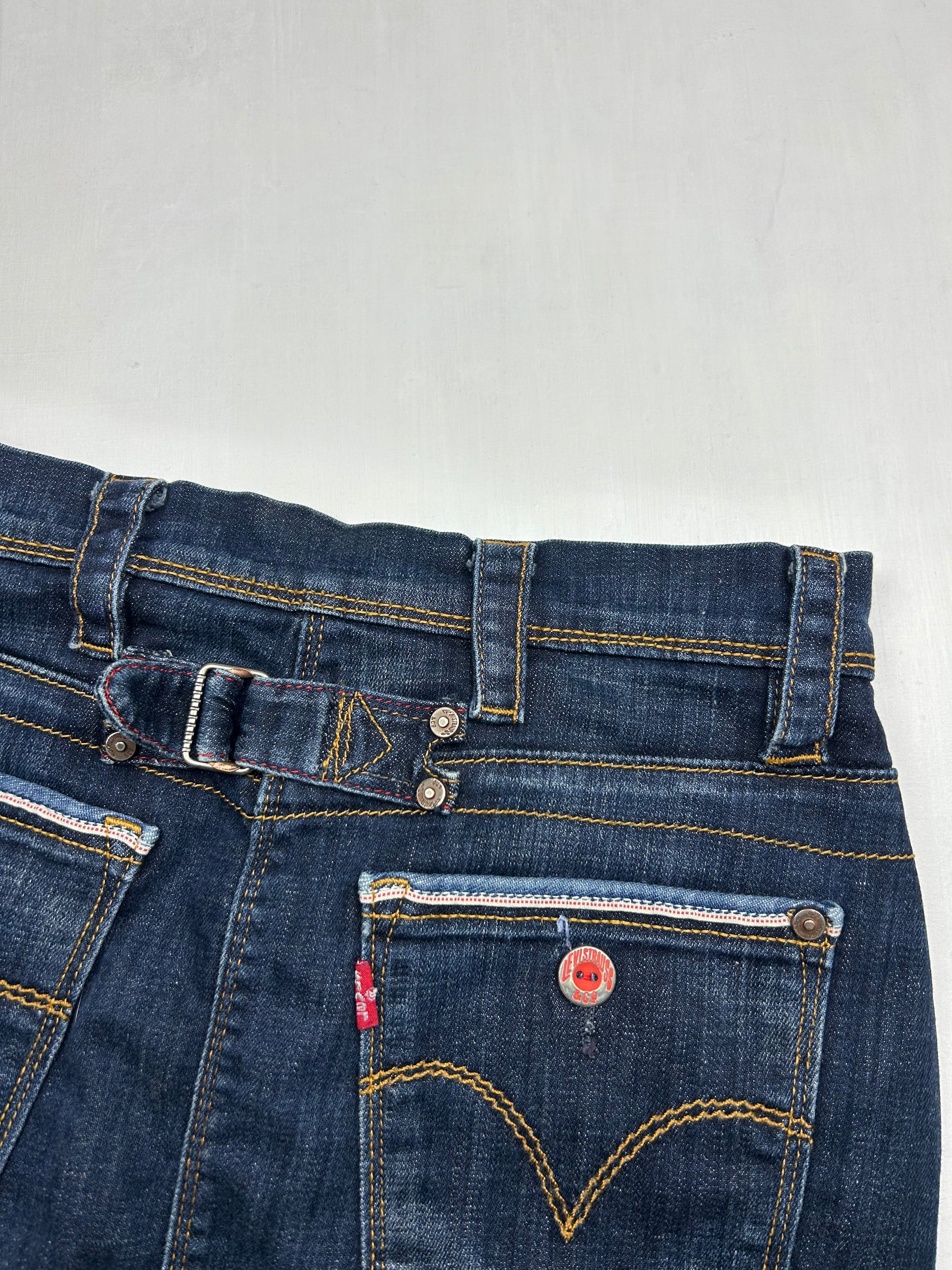 Navy blue denim utility mini skirt (S)