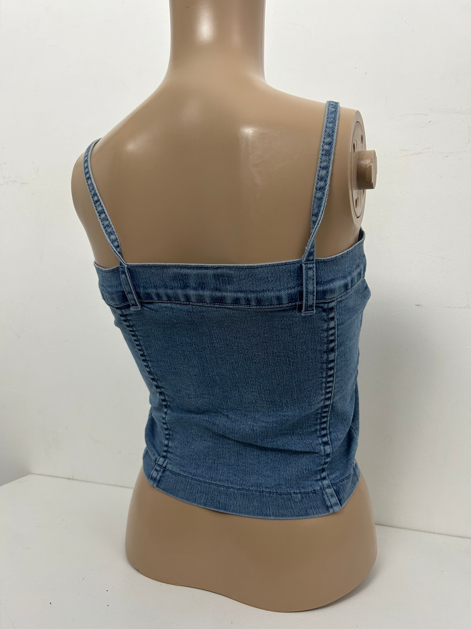 Denim blue lace up stretchy cami corset top