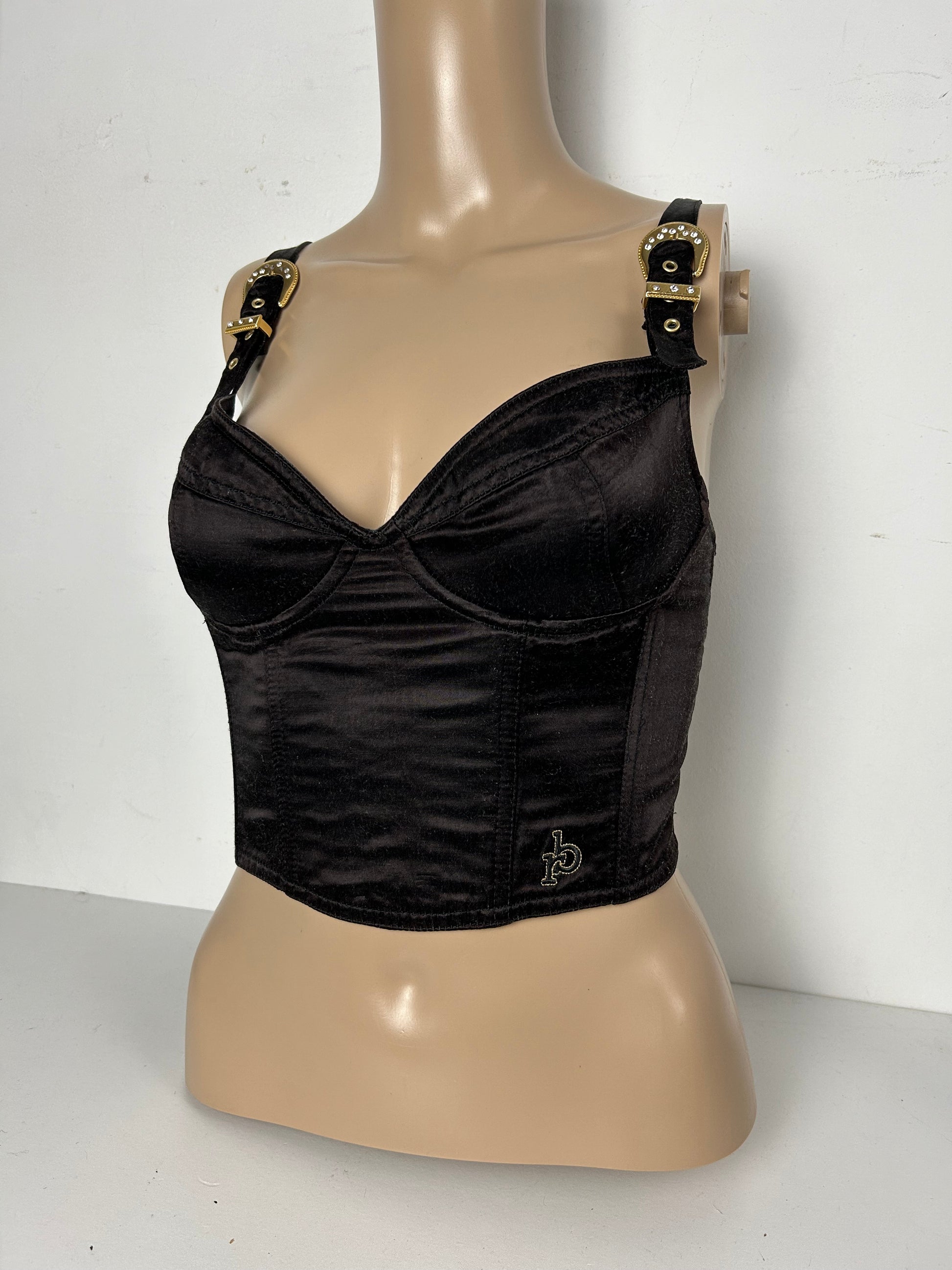 Black buckle belt bustier cami top (S)