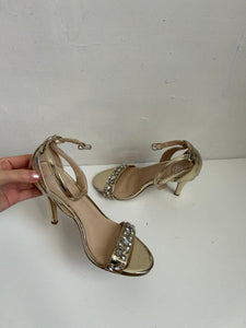 Open toe black gold & rhinestones kitten heels (36)