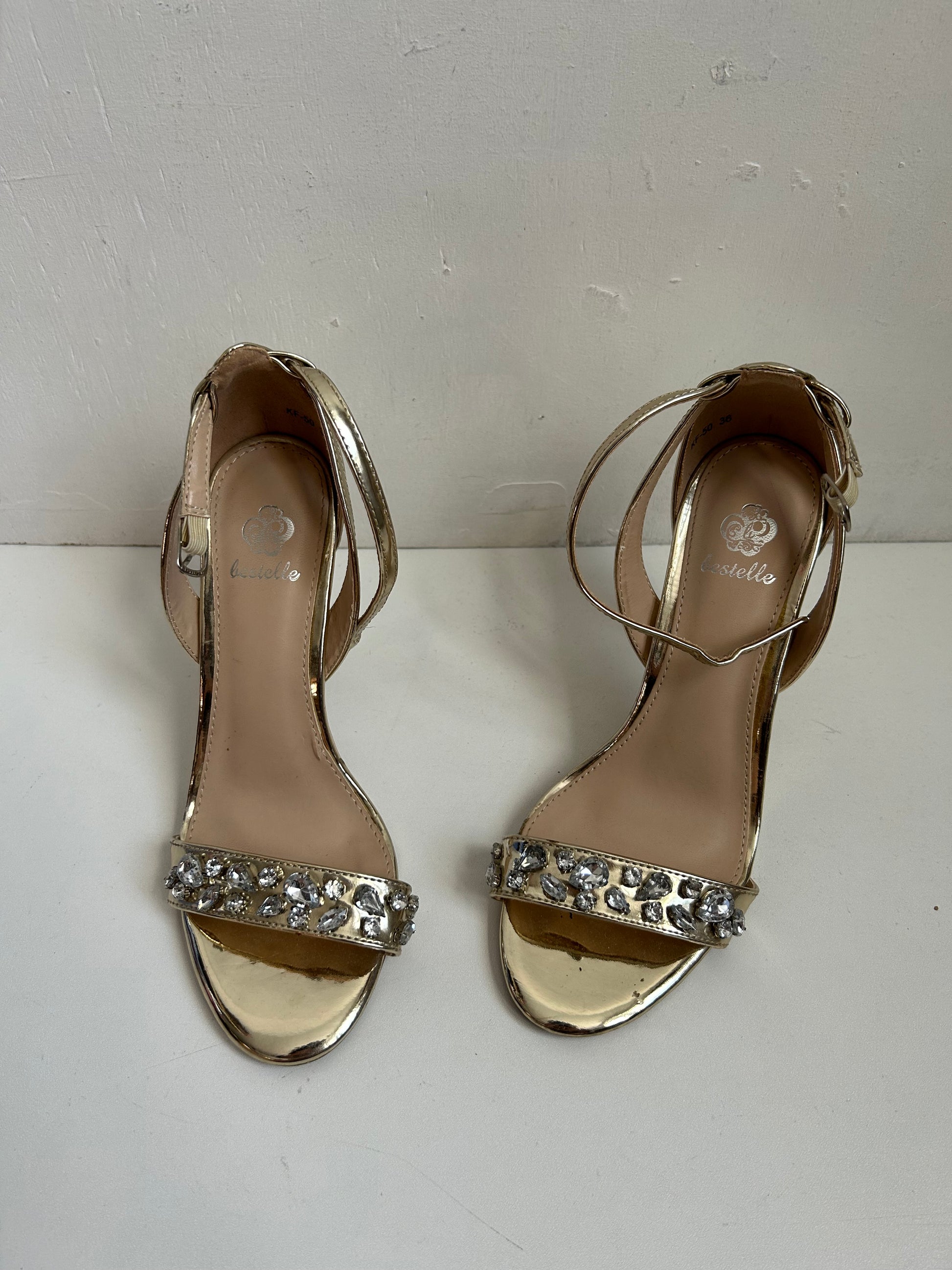 Open toe black gold & rhinestones kitten heels (36)