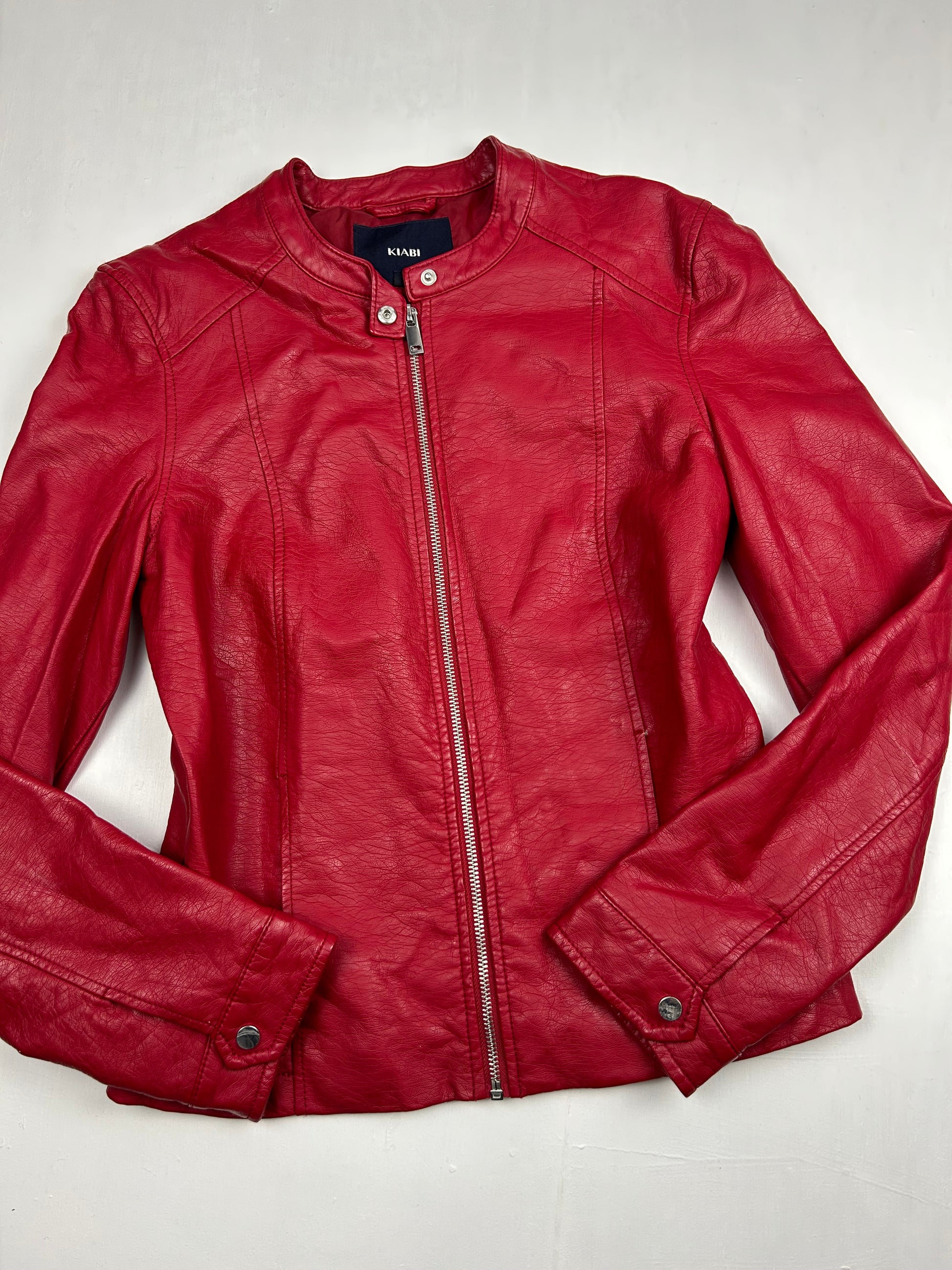 Leather zip up biker jacket