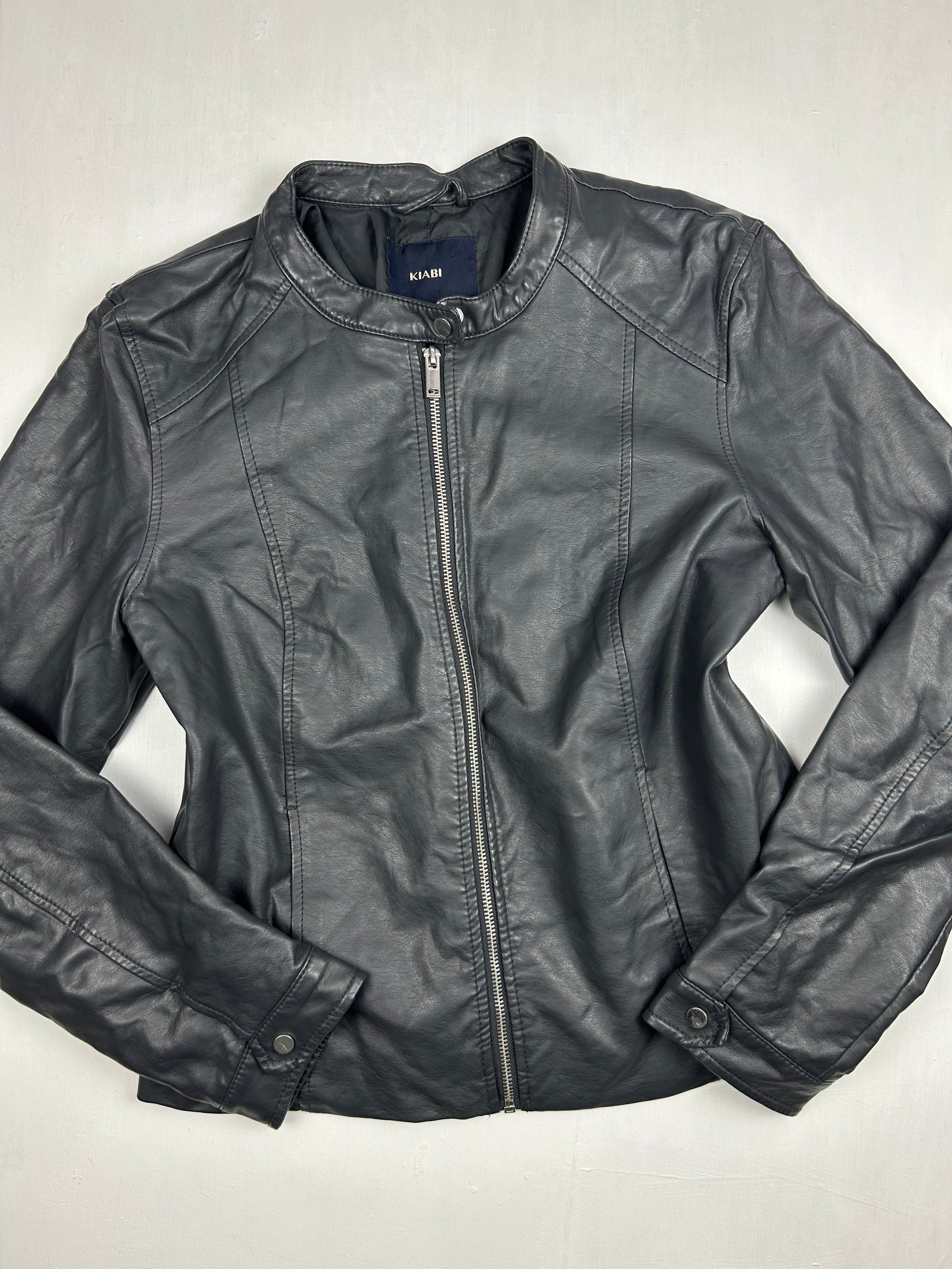 Leather zip up biker jacket