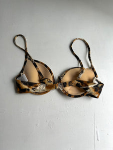 Brown animal print padded adjustable y2k vintage bikini top (M)