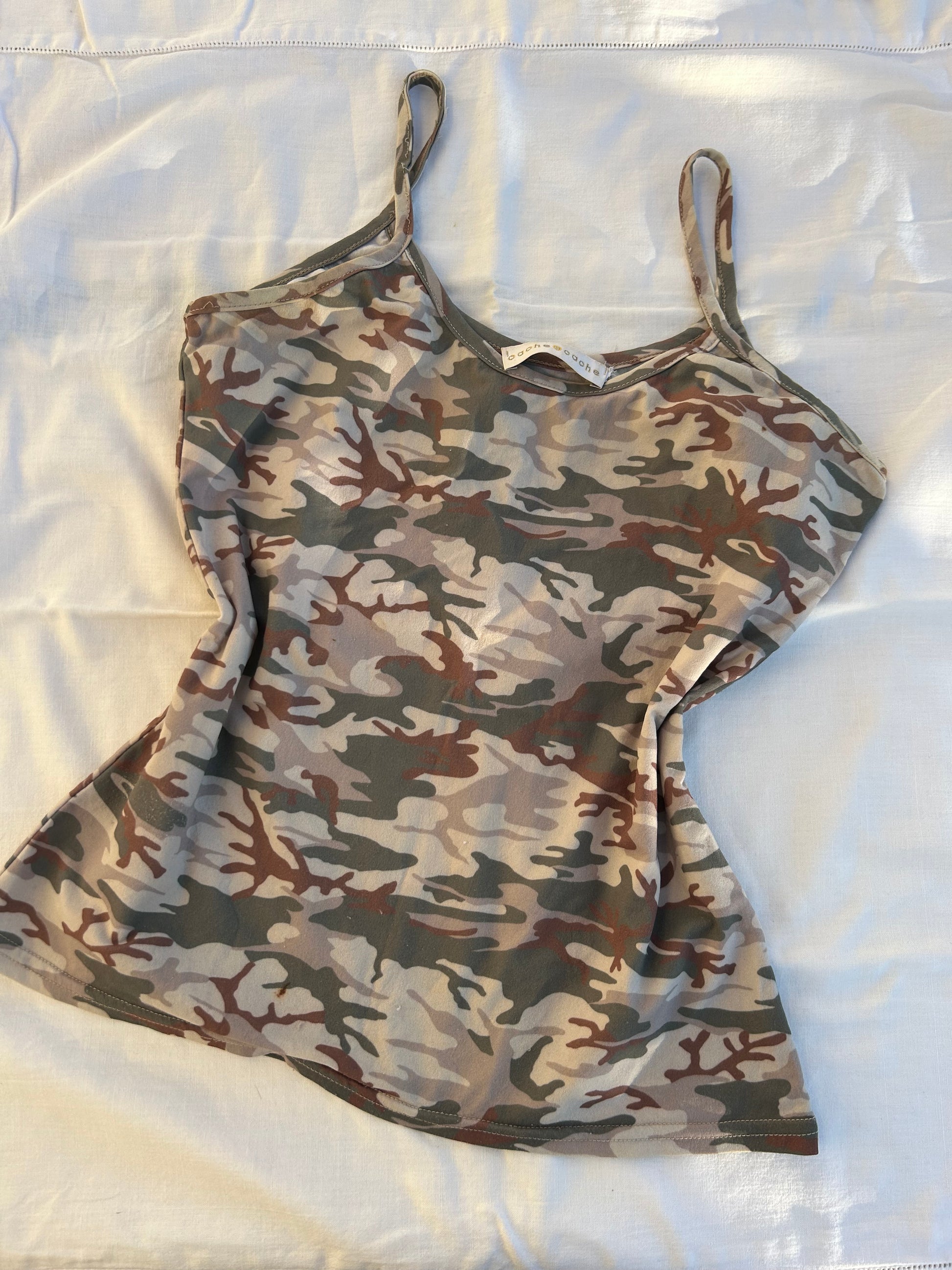 Khaki camo print stretchy cami top (M)