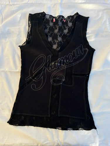 Black lace detail tank top (S)