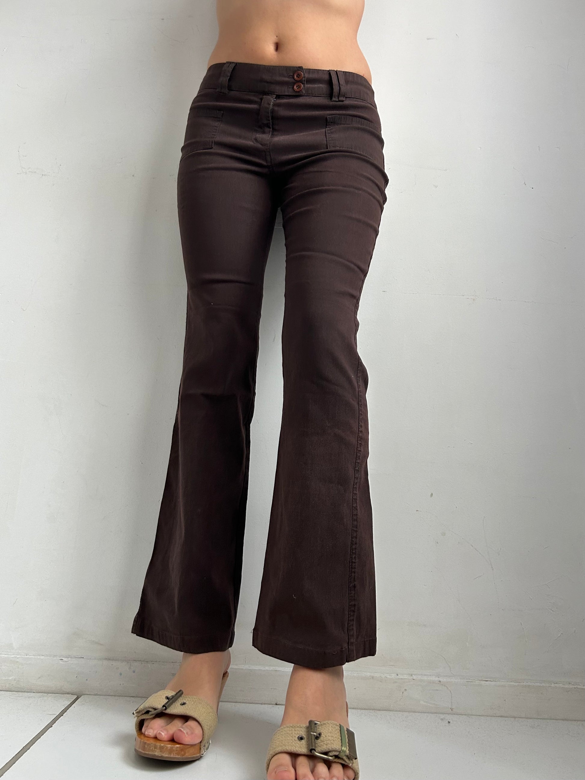 Brown cotton low rise flare office pants (S/M)