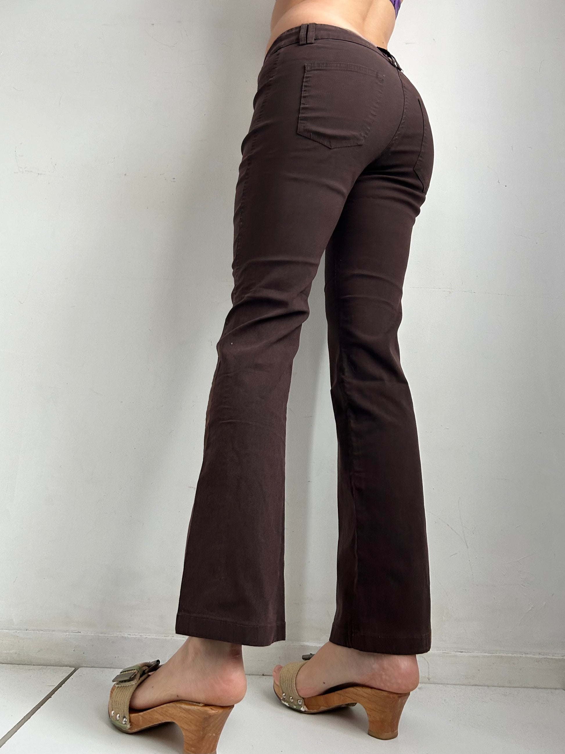 Brown cotton low rise flare office pants (S/M)