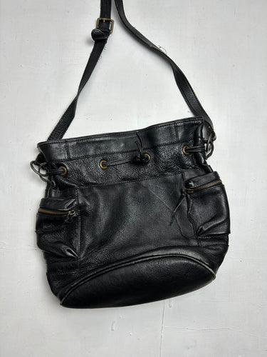 Black tie up medium besace shoulder bag