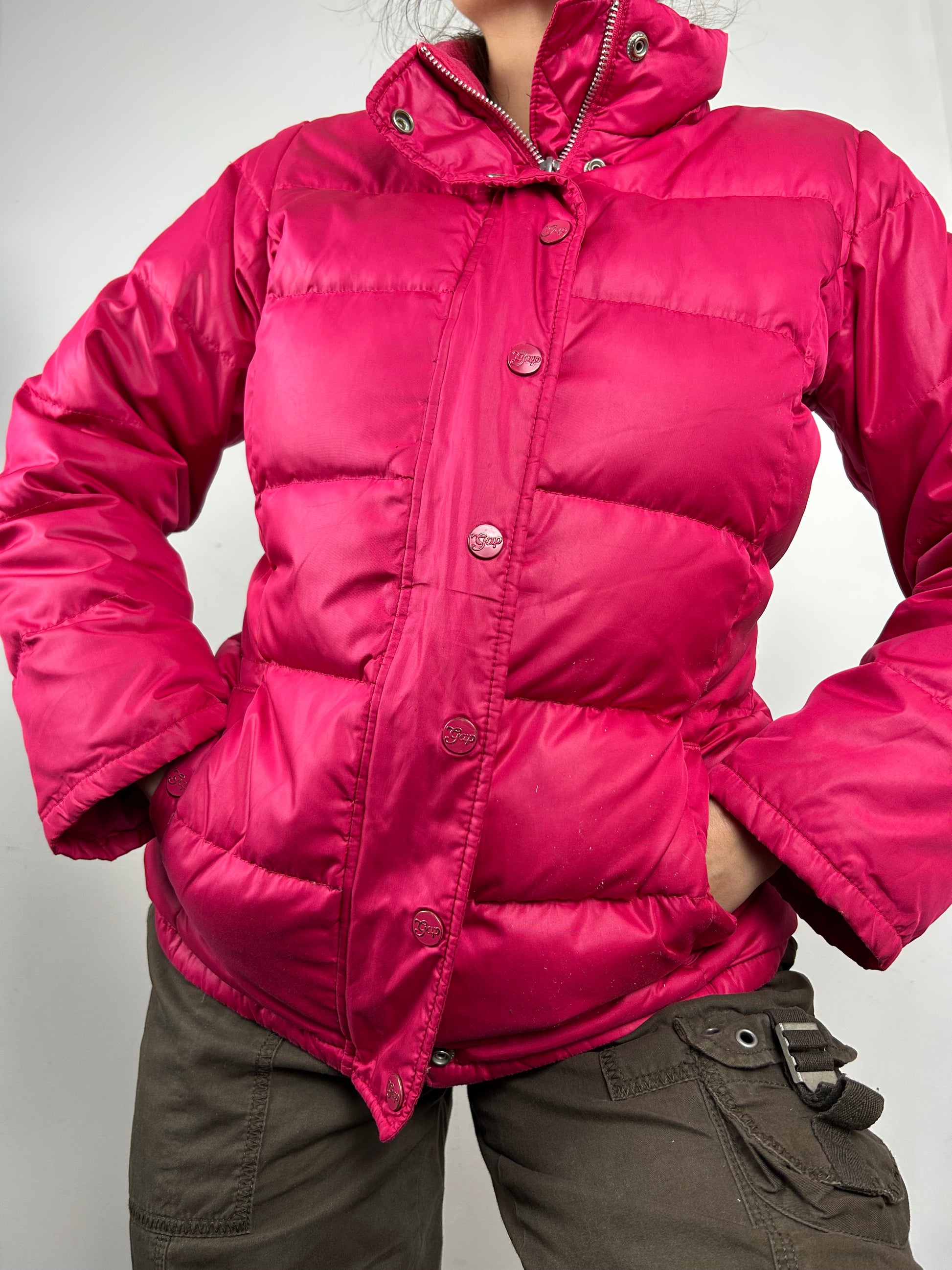 Pink y2k zip up puffer jacket (S)