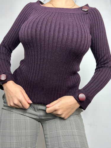 Purple ribbed bardot jumper (XS)