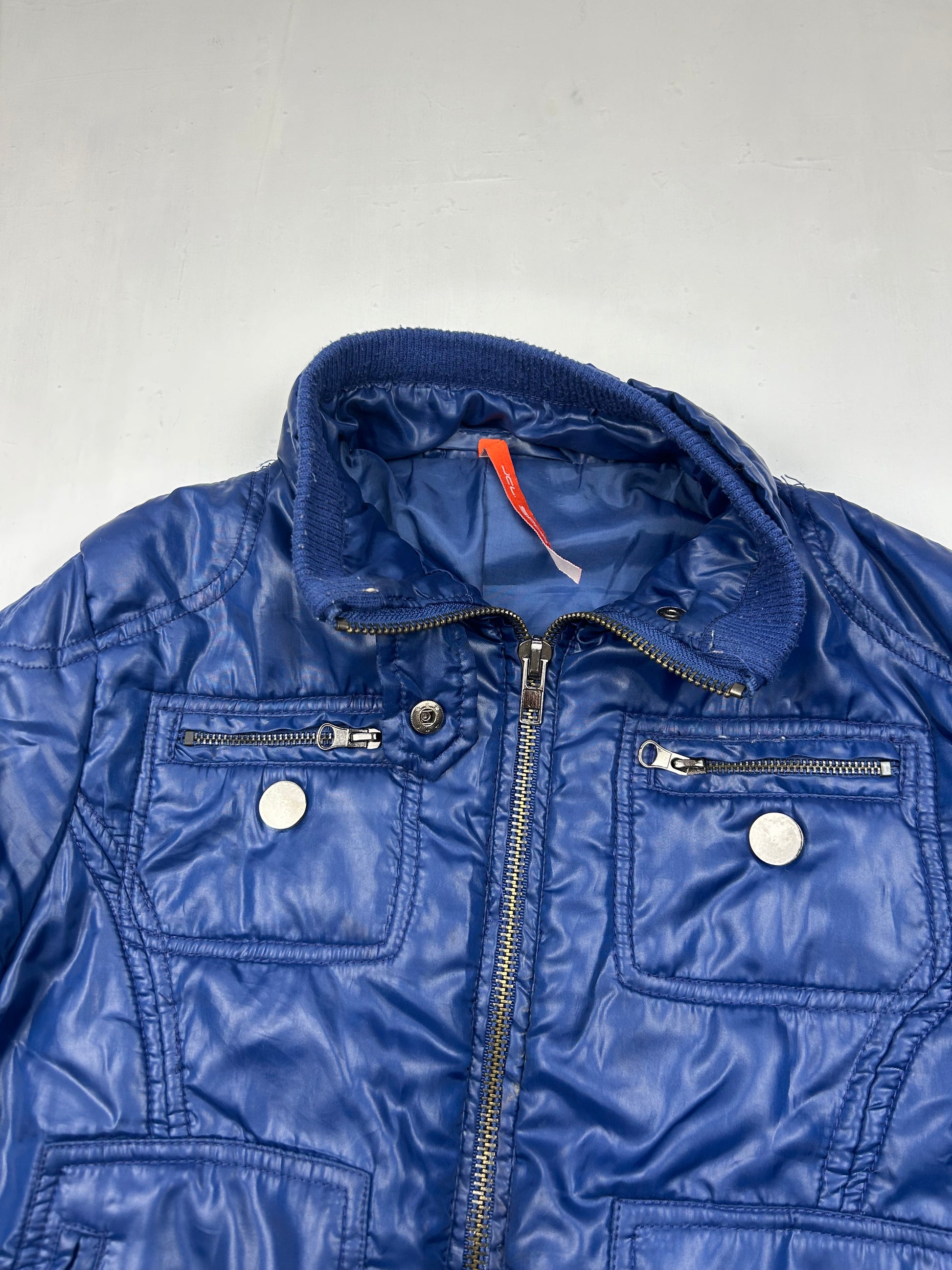 Blue zip up puffer jacket (S)