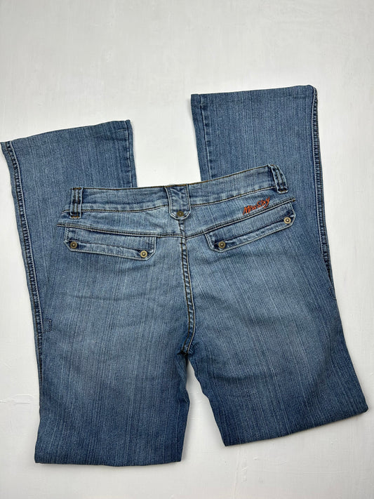 Blue low waist denim cargo bootcut flare pants (S)