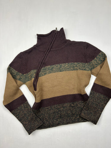 Khaki striped zip up jumper (S)