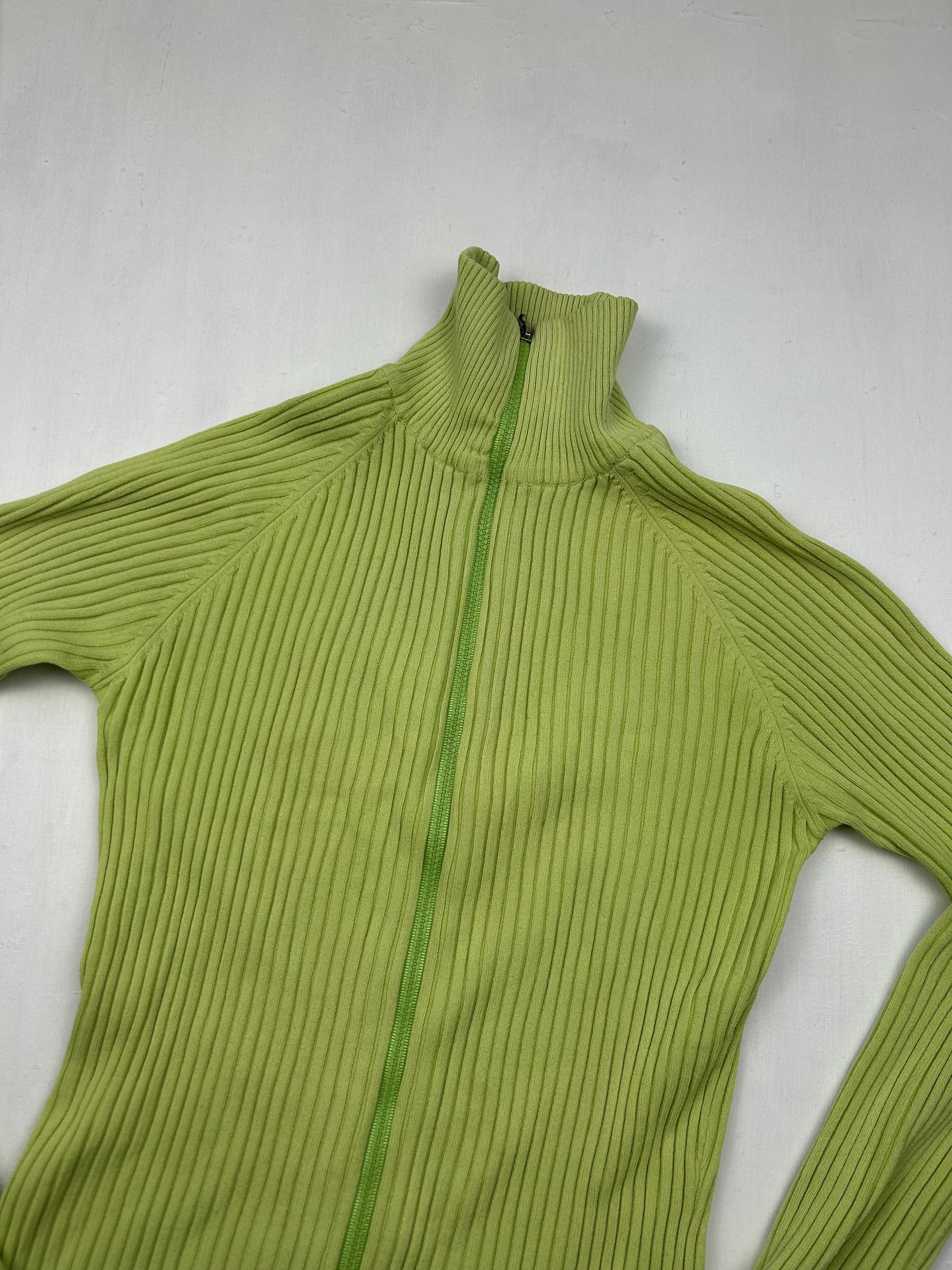 Green ribbed zip up cardigan jumper (S/M)