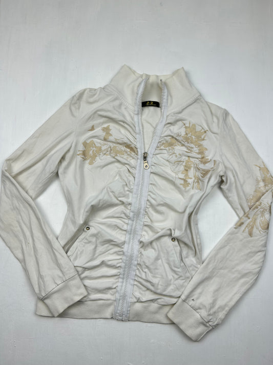 White ruched zip up tight sweatshirt (S/M)