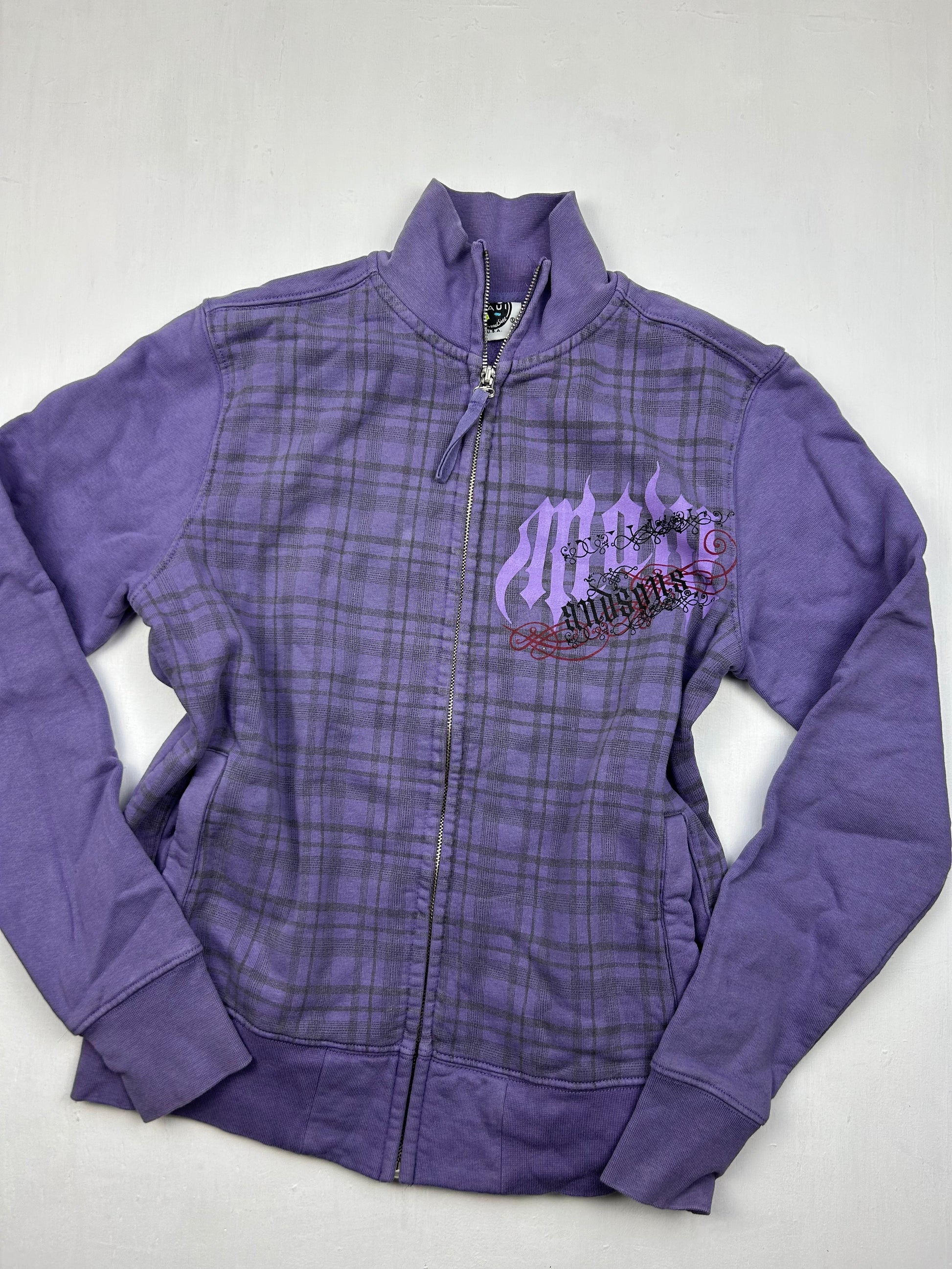 Purple lilac check print zip up sweatshirt (M)