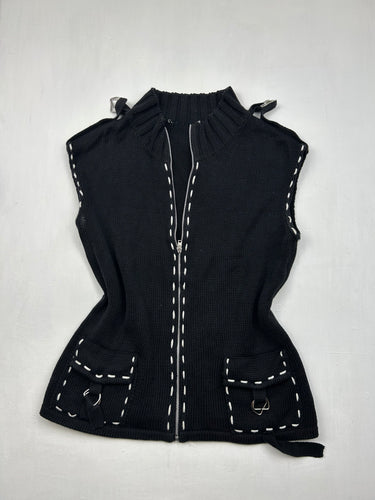 Black zip up sleeveless cardigan jumper (S/M)