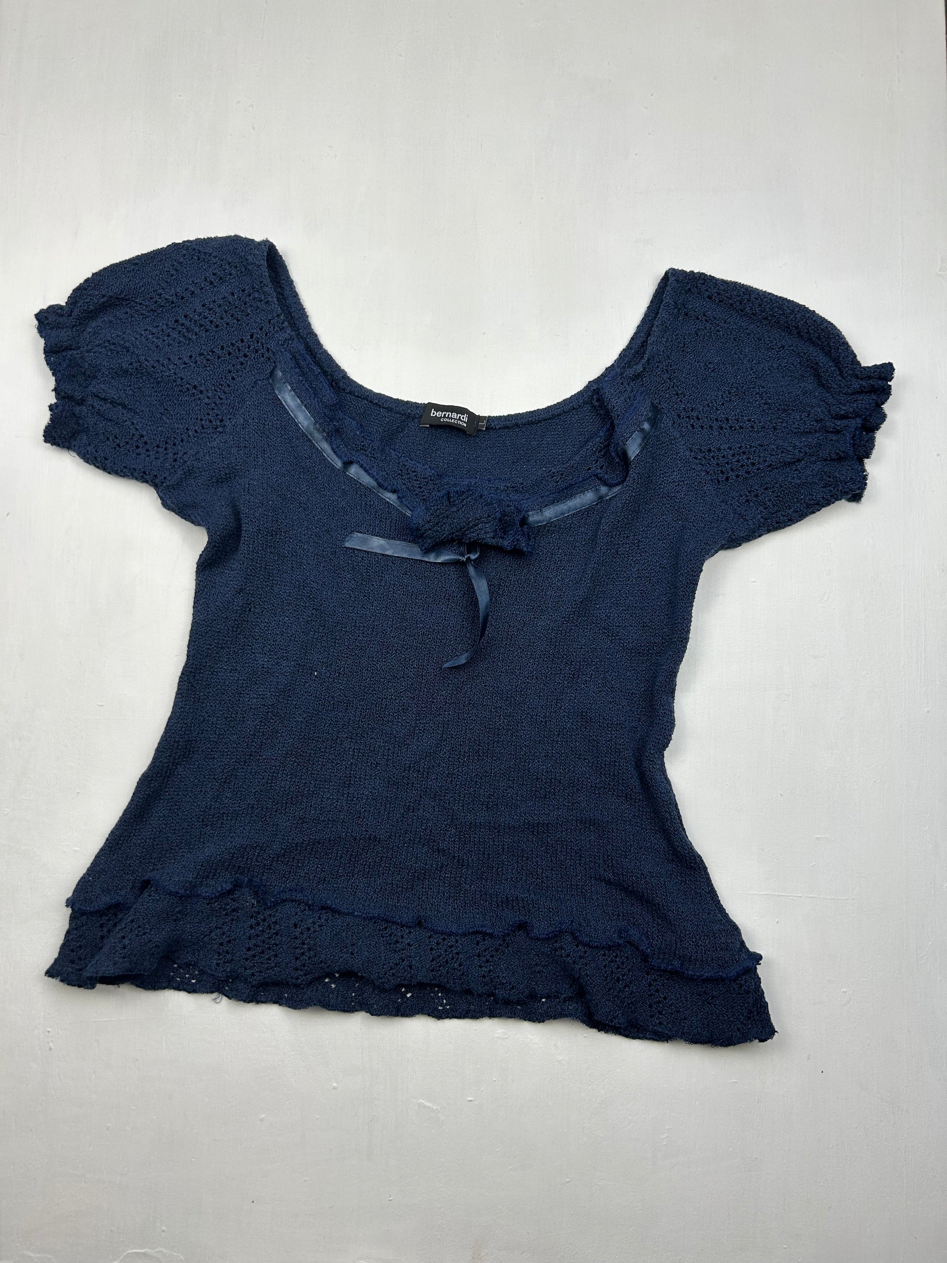 Navy bow ruban coquette knitted tee (M)