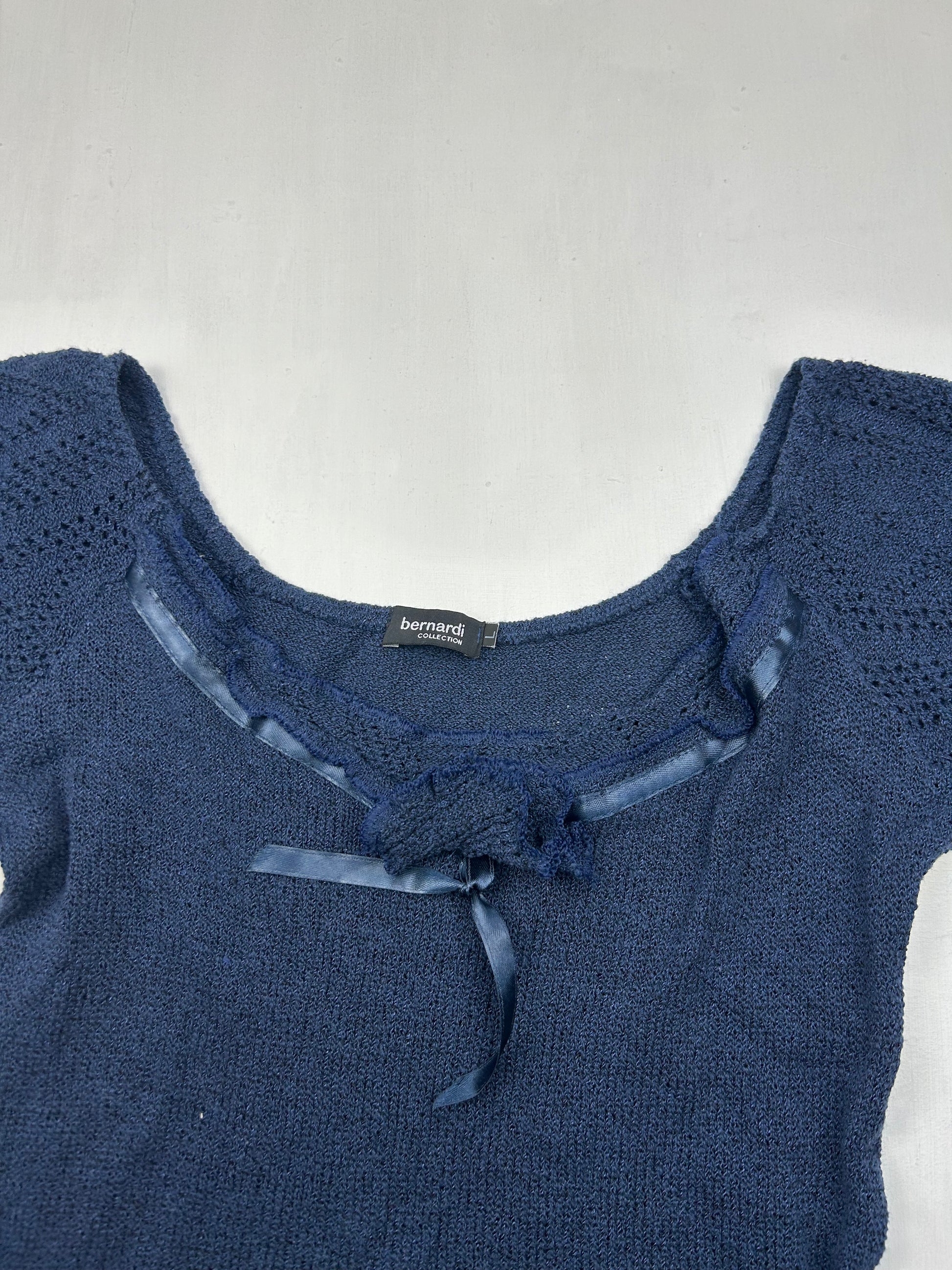 Navy bow ruban coquette knitted tee (M)