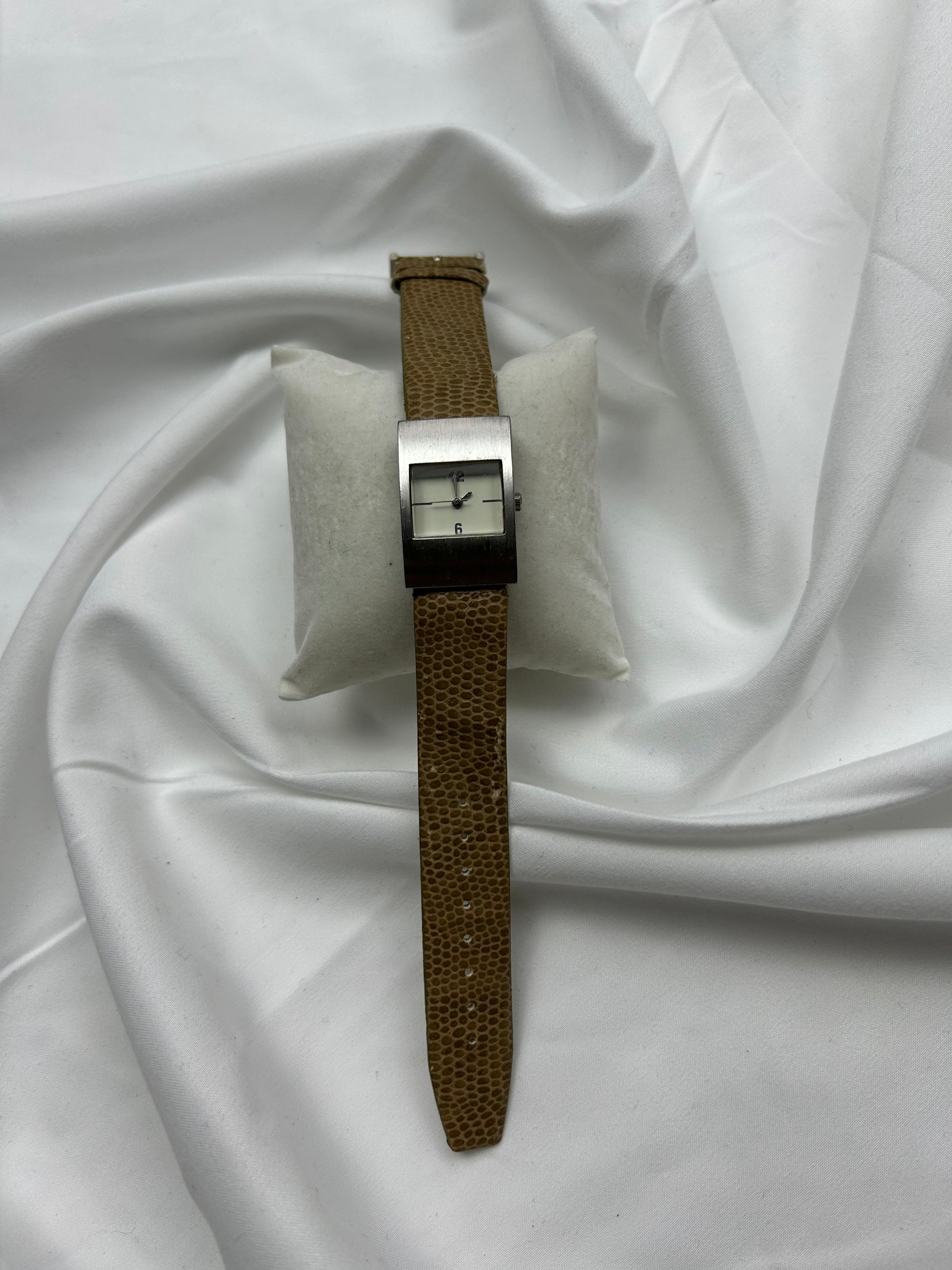 Vintage beige & silver inox / leather bracelet watch jewelry