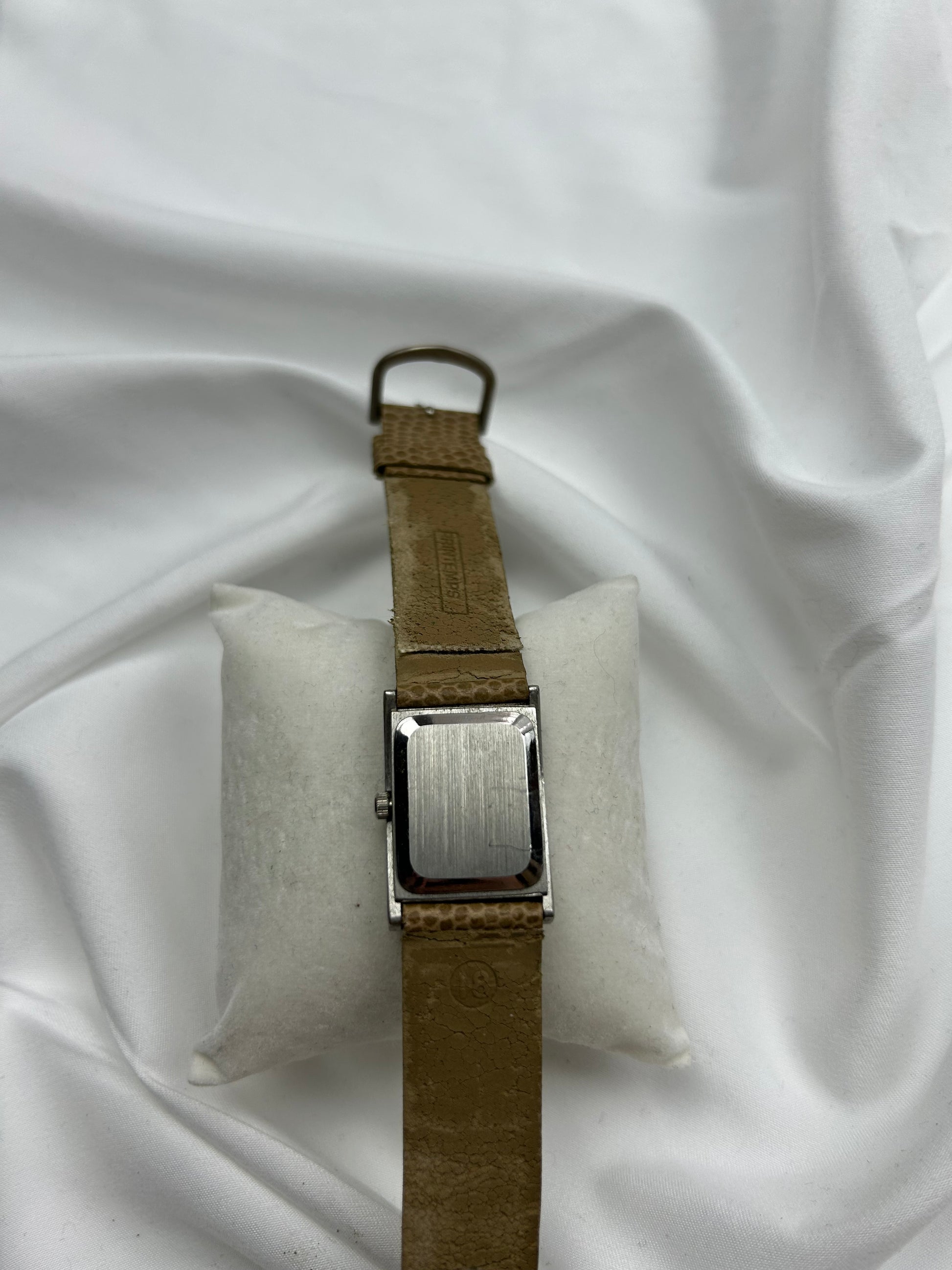 Vintage beige & silver inox / leather bracelet watch jewelry