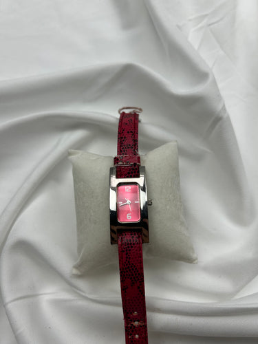 Vintage red & silver inox / leather bracelet watch jewelry