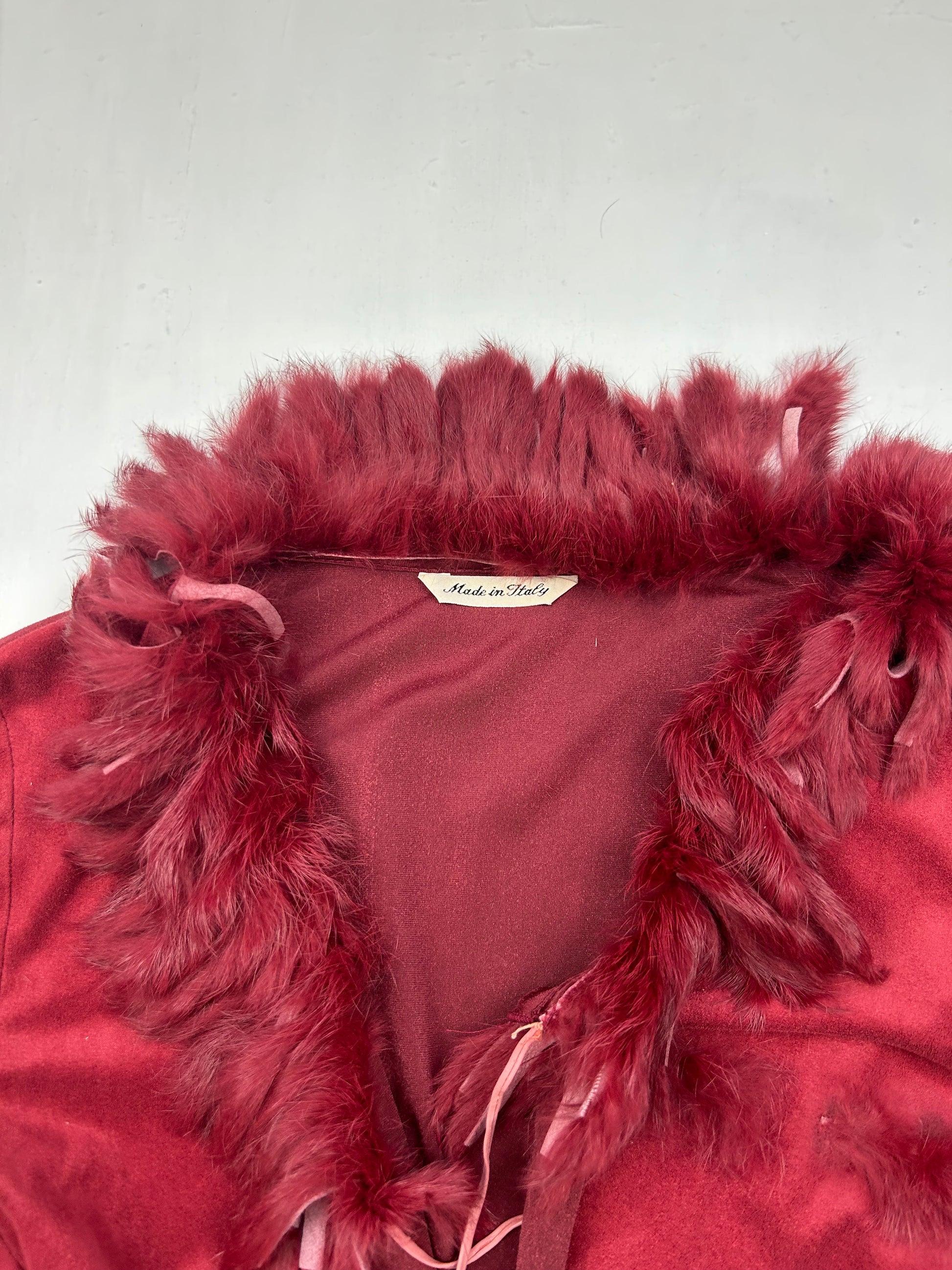 Burgundy red suede cami top + fur neck cardigan (S/M)