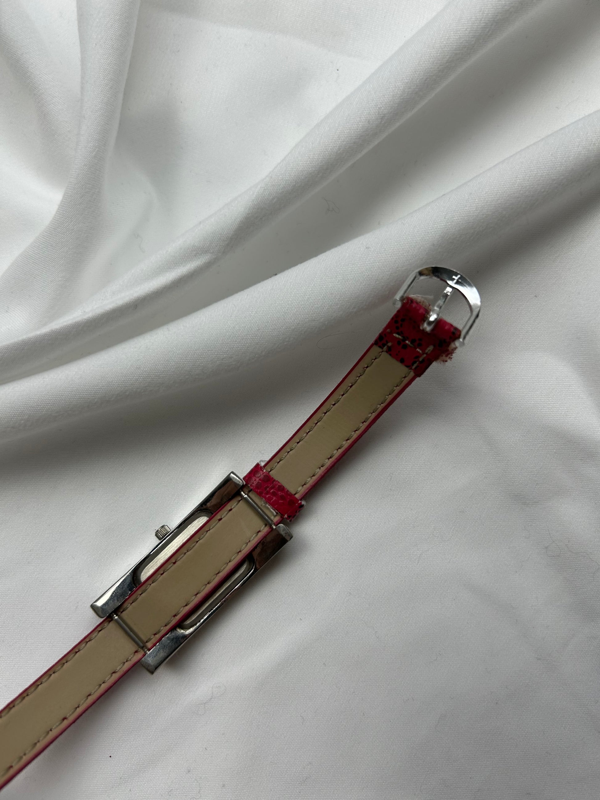 Vintage red & silver inox / leather bracelet watch jewelry