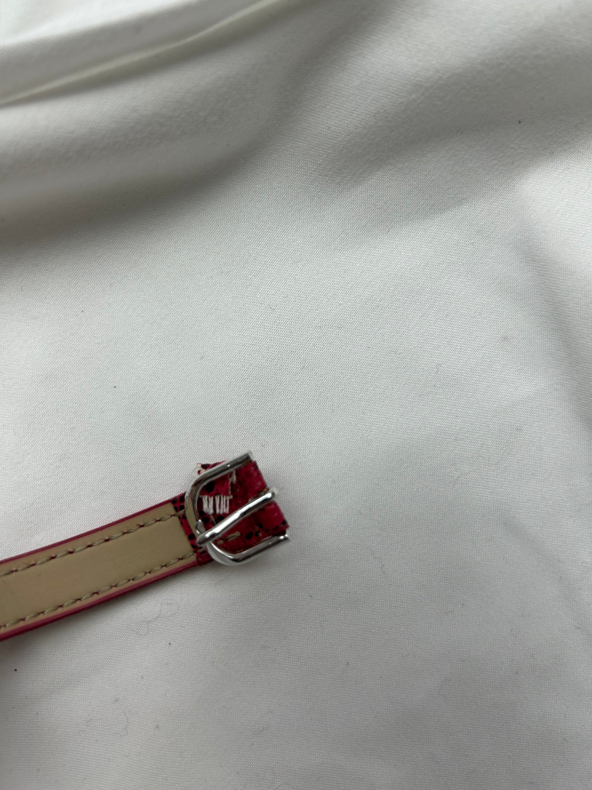 Vintage red & silver inox / leather bracelet watch jewelry