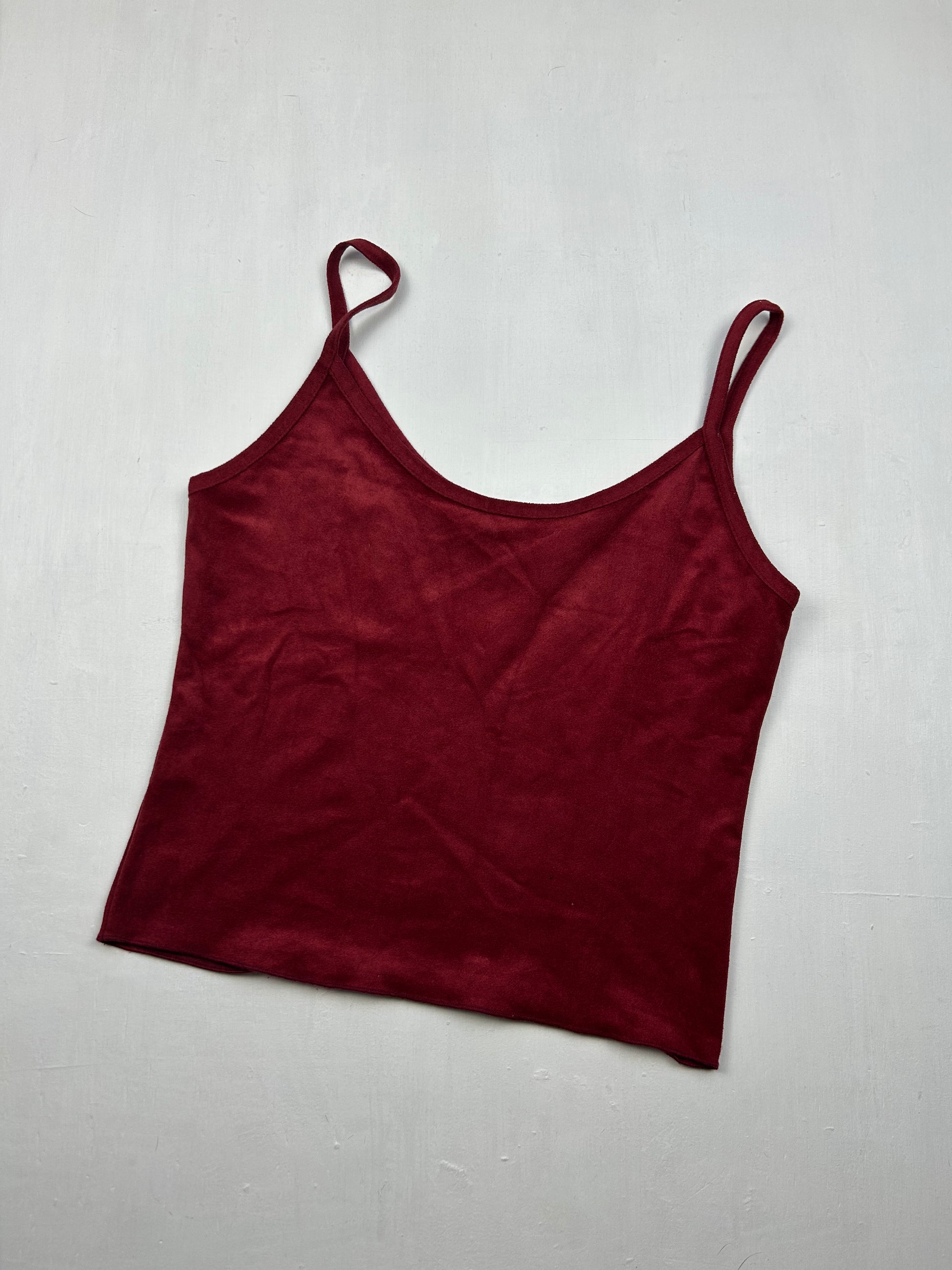 Burgundy red suede cami top + fur neck cardigan (S/M)