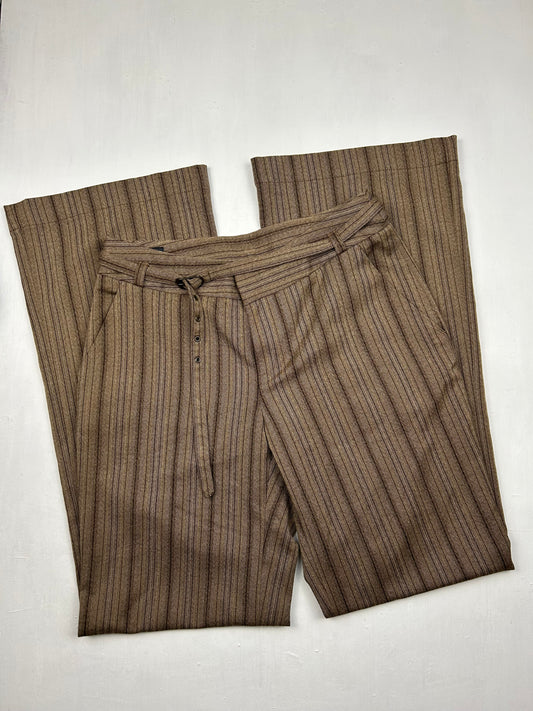 Brown striped low rise office pants wit belt (XS)