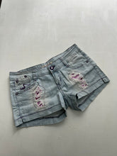 Load image into Gallery viewer, Blue denim sequins low rise mini/ micro short (S/M)