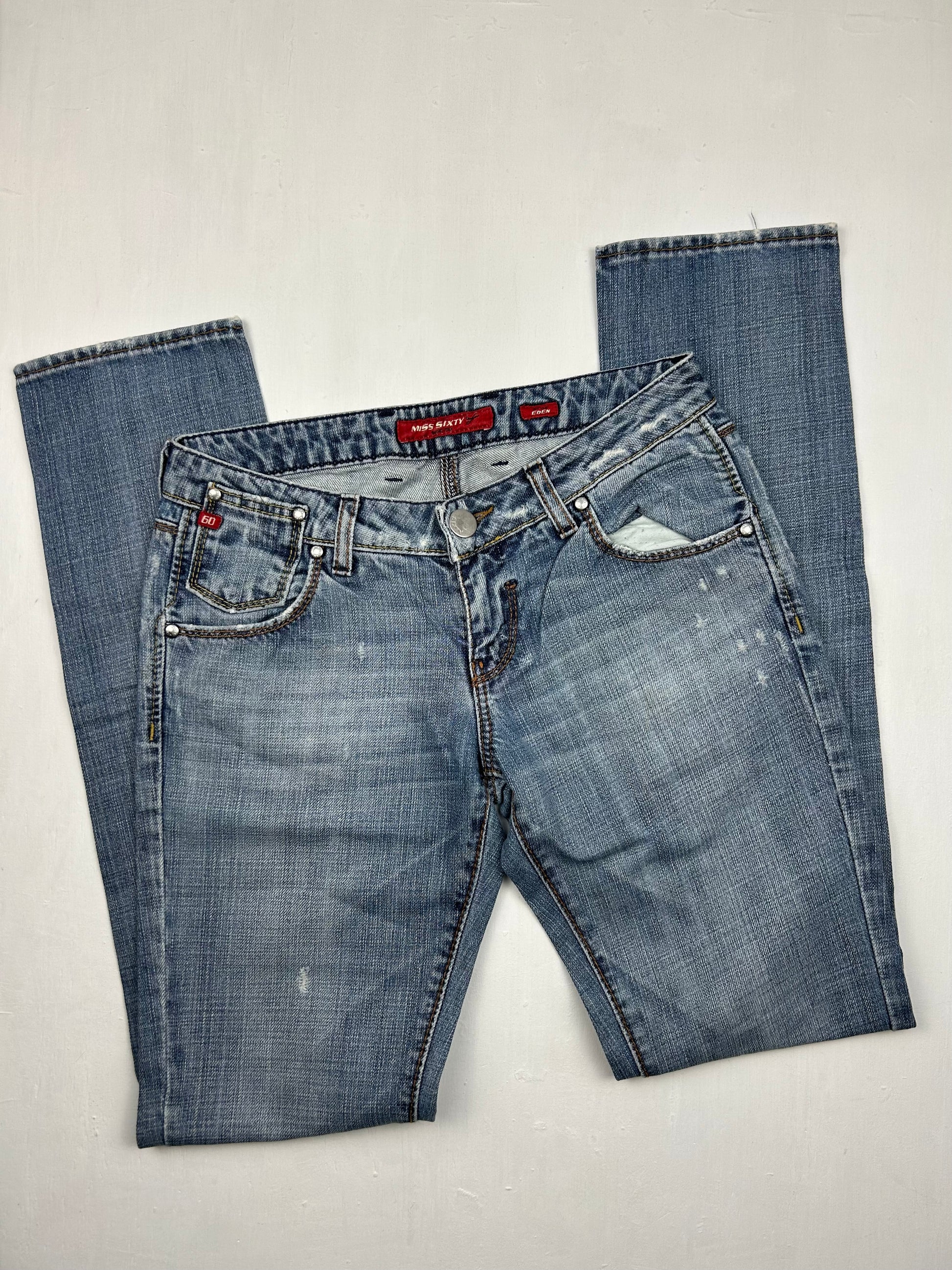 Blue denim low waist straight legs pants (XS)