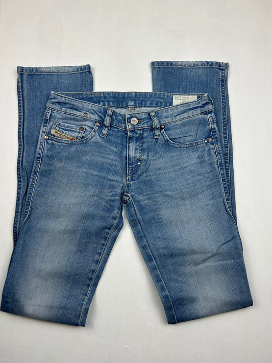 Blue low rise straight legs denim pants (S)