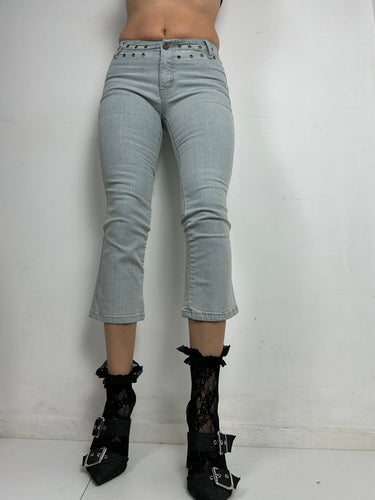 Light blue low waist denim capris pants (S)