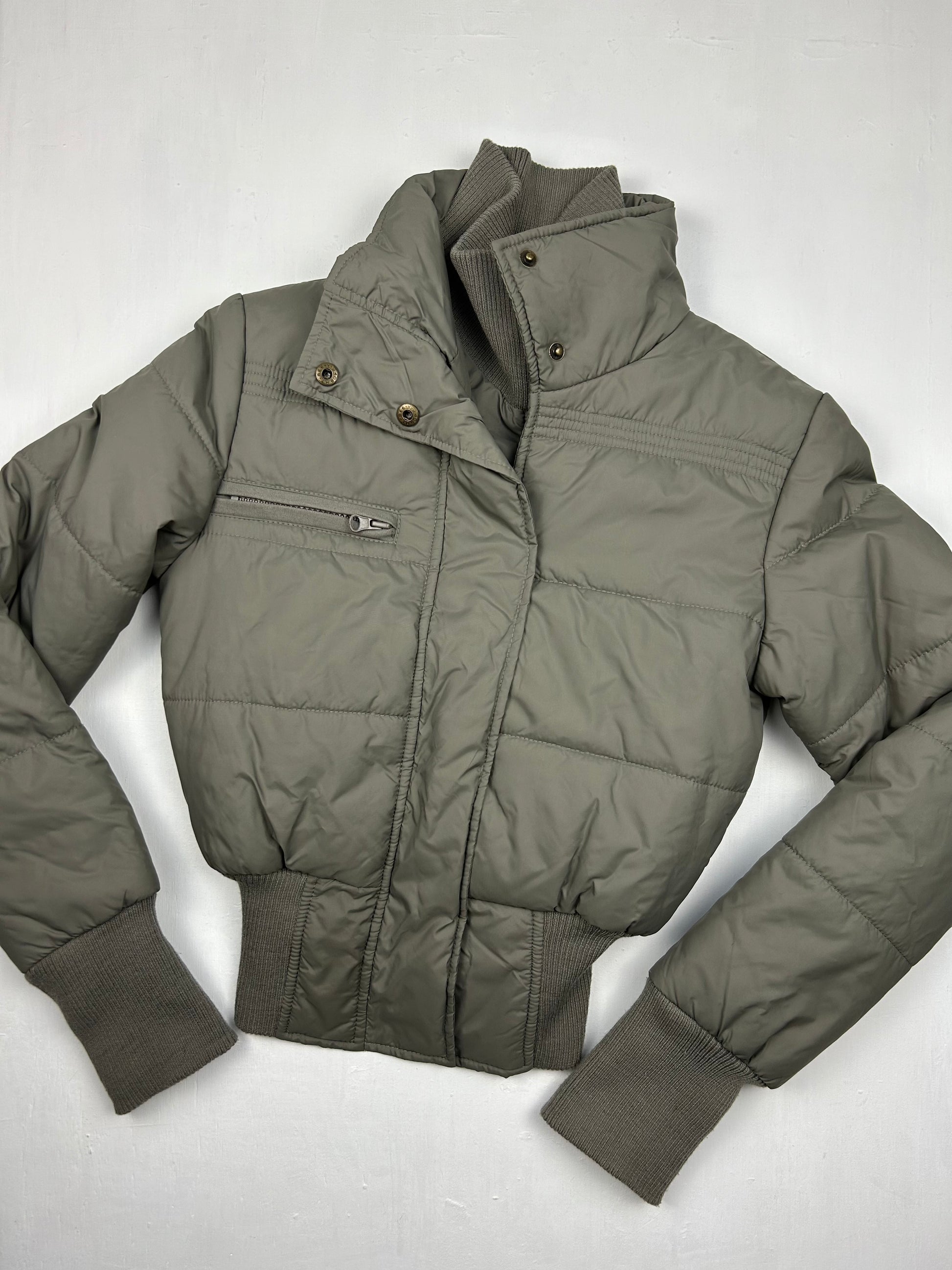 Khaki zip up puffer jacket (S/M)