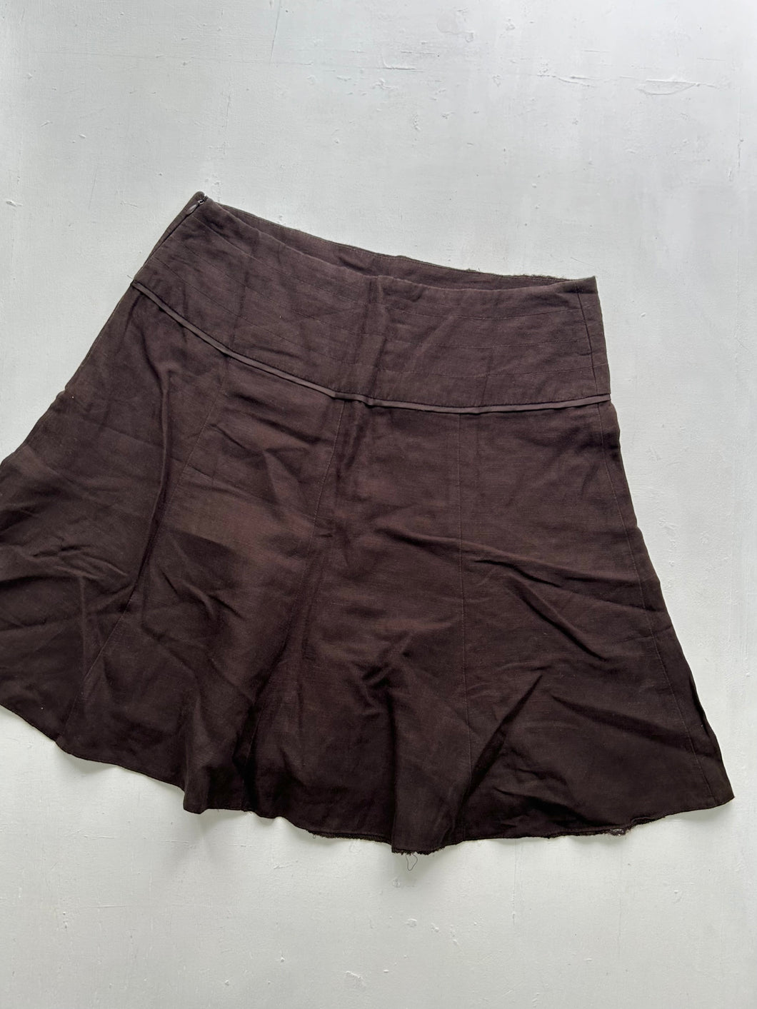 Brown linen mid rise pleated mid skirt 90s y2k vintage (S)